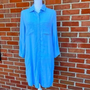 NWT Entro Button Front Shirt Dress Light Blue Breast Pockets Womens Small